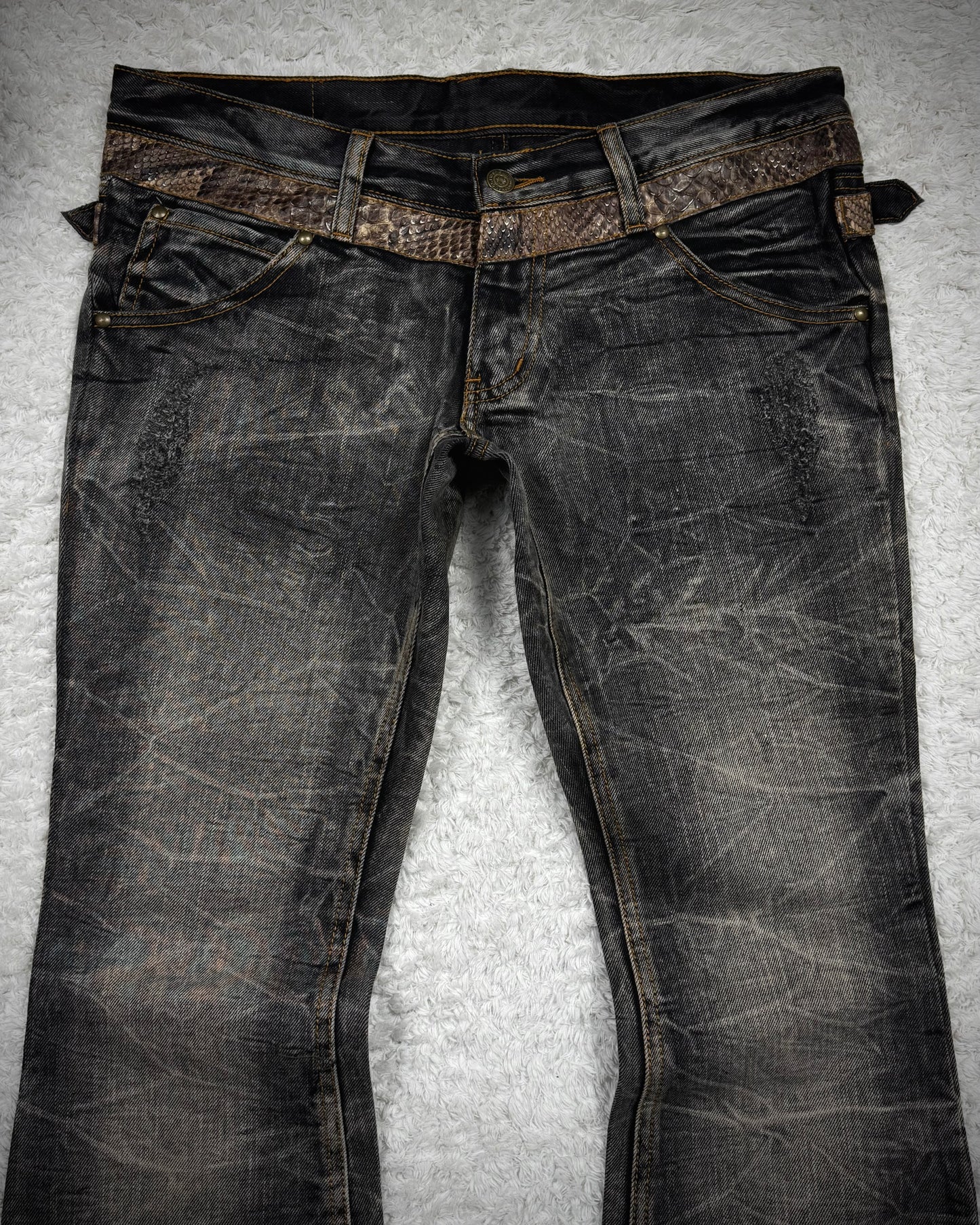 Tornado Mart Python Belted Flared Jeans