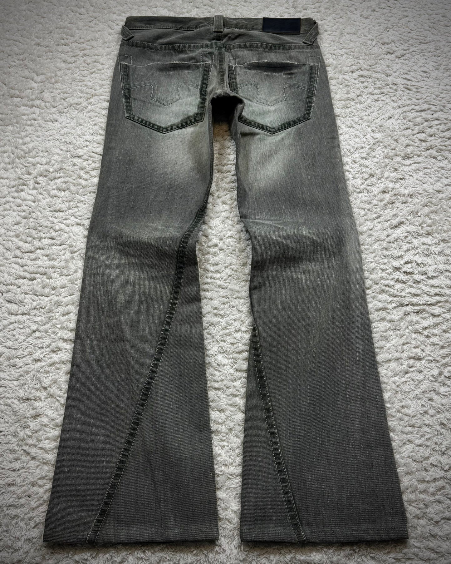 Tornado Mart Smoked Whisker Washed Spiral Flared Jeans