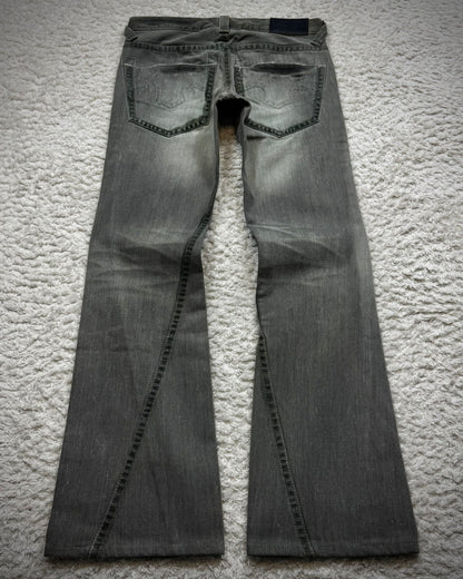 Tornado Mart Smoked Whisker Washed Spiral Flared Jeans