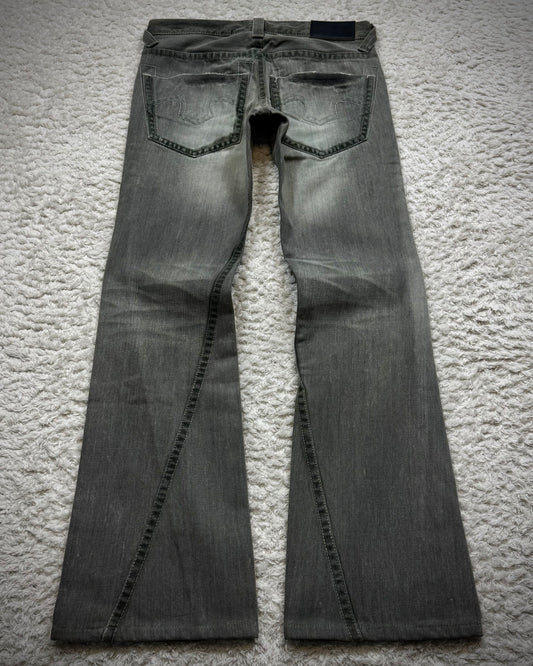 Tornado Mart Smoked Whisker Washed Spiral Flared Jeans
