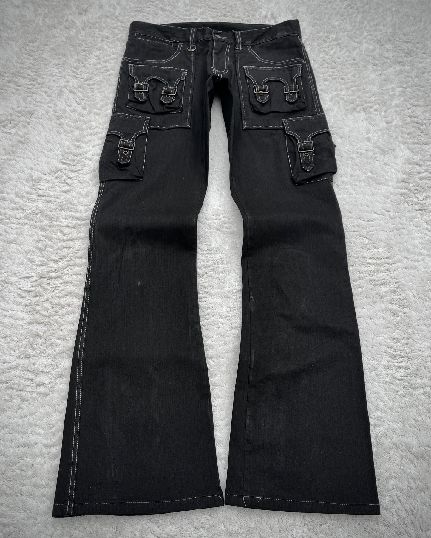 Tornado Mart Pin Striped Backlace Belted Flared Cargo Pants