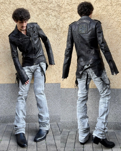 Yasuyuki Ishii Studded Raw Cut Leather Patchwork Jacket