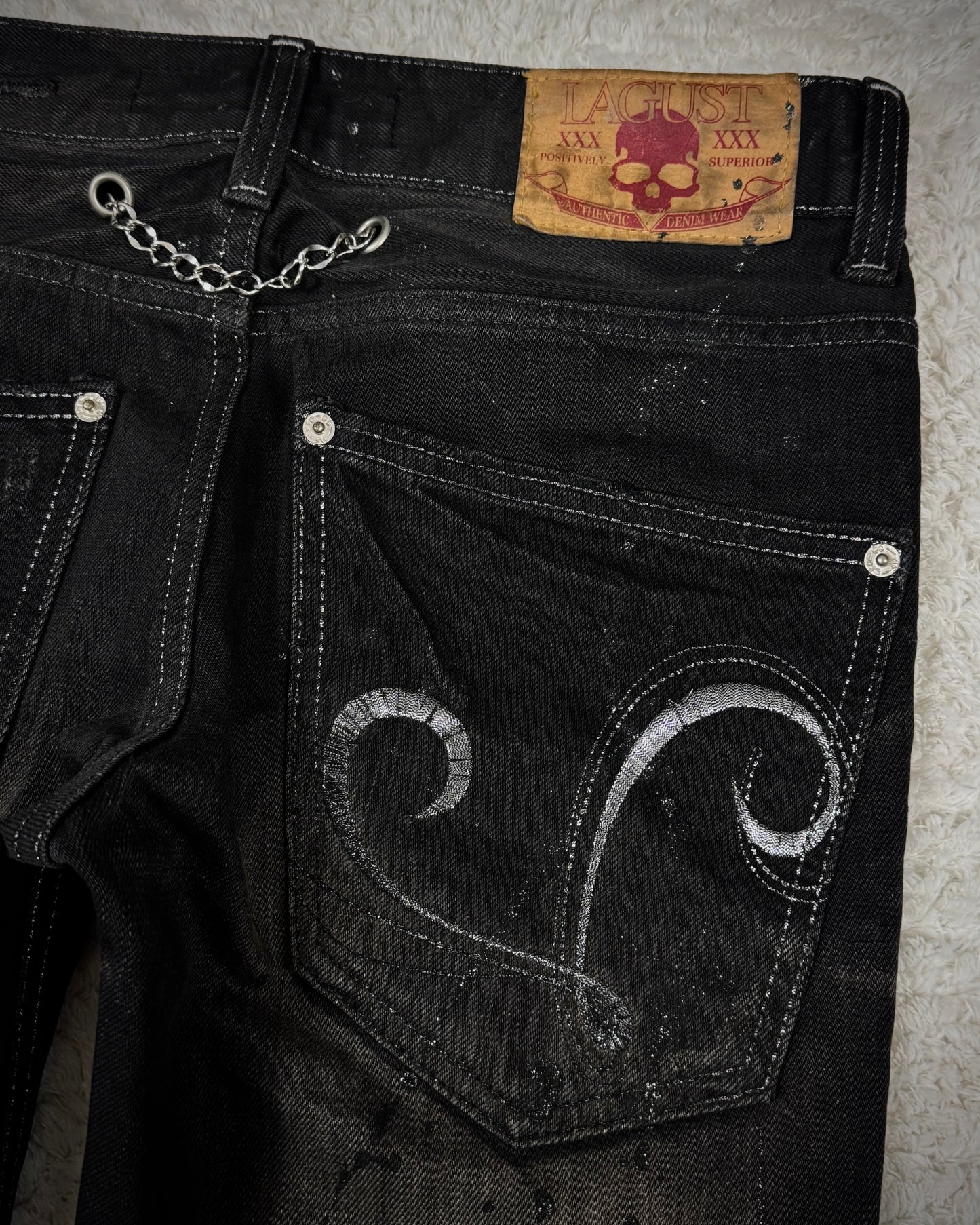 Lagust Repaired Distressing Chained Silver Detailed Bootcut Denim