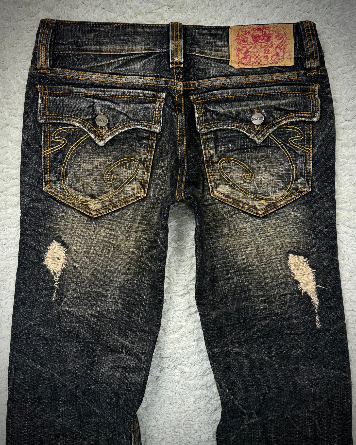 Casva Stitch Repaired Mud Washed Flared Jeans