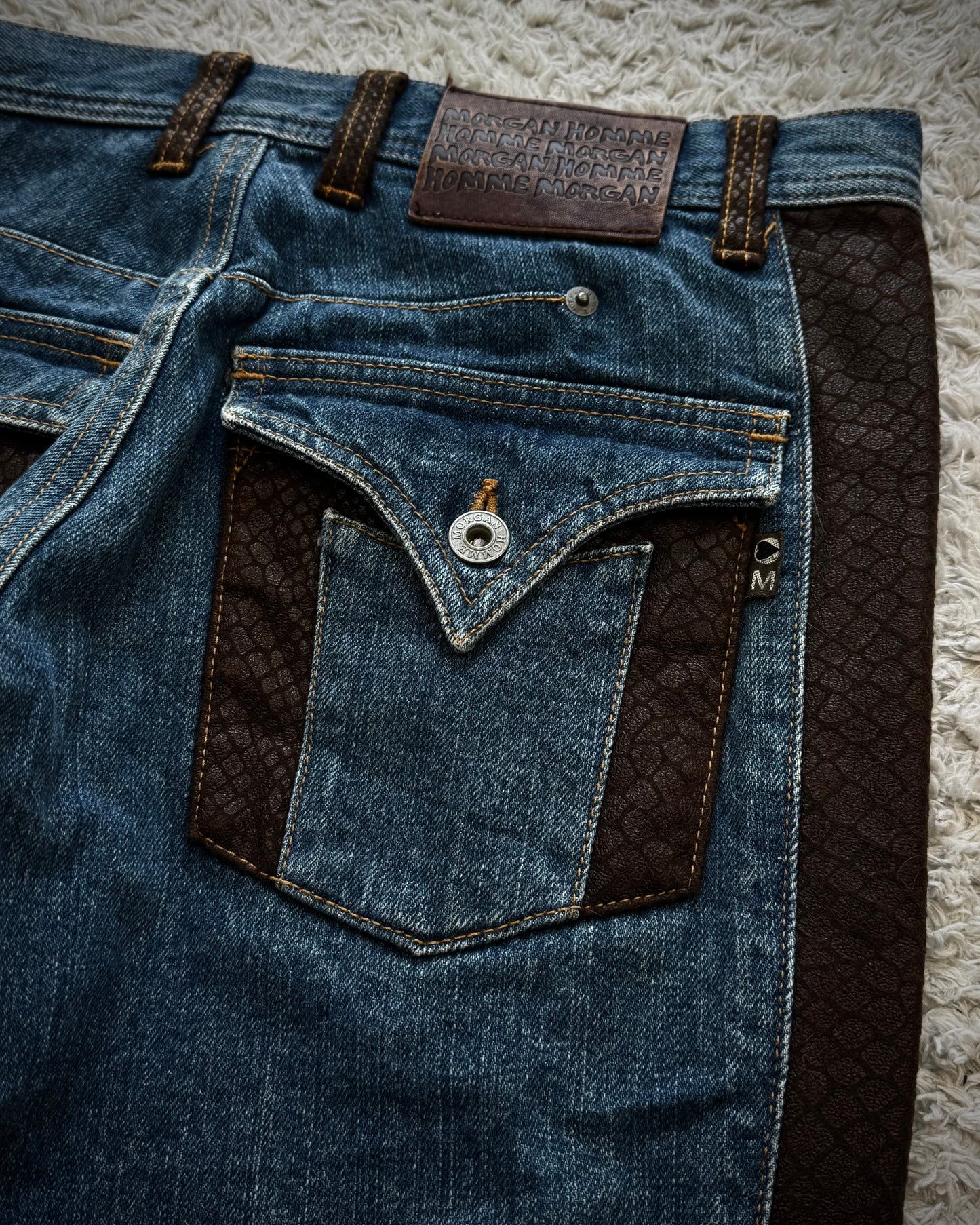 Morgan Homme Python Waxed Vintage Flared Jeans