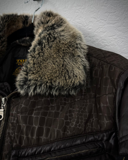 Toraichi Crocodile Waxed Fur Collar Lightweight Puffer Jacket