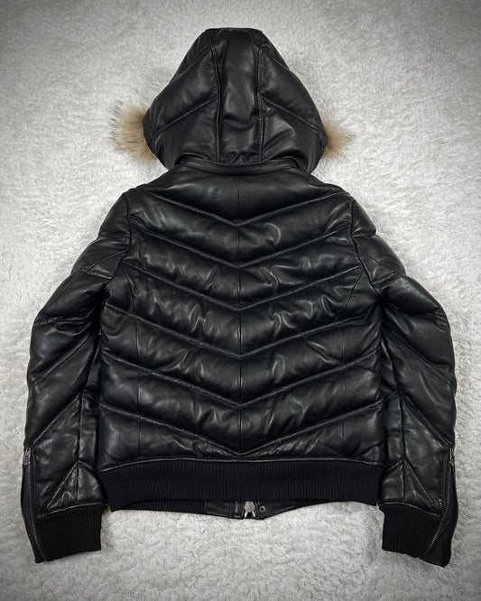 Jack Rose Fur Hood Leather Puffer Jacket