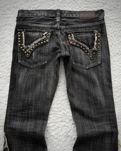 Tornado Mart Studded Spiral Fringe Flared Jeans