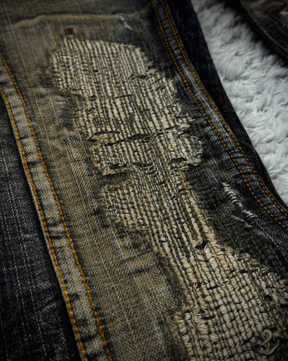 Casva Stitch Repaired Mud Washed Flared Jeans