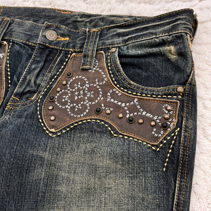 Tornado Mart Mud Wash Western Studded Flared Jeans