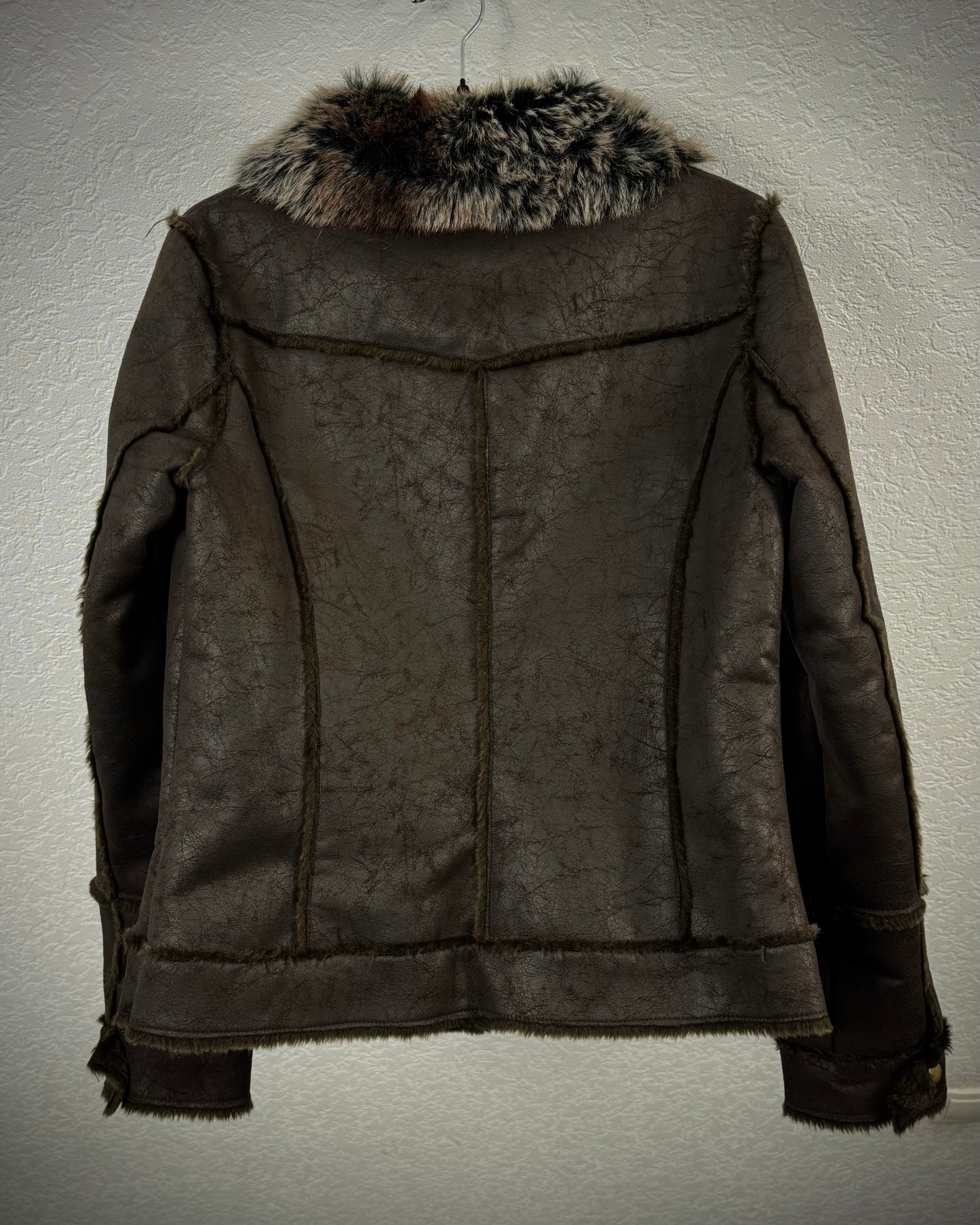 Garment Touch Scratched Leather Fur Jacket