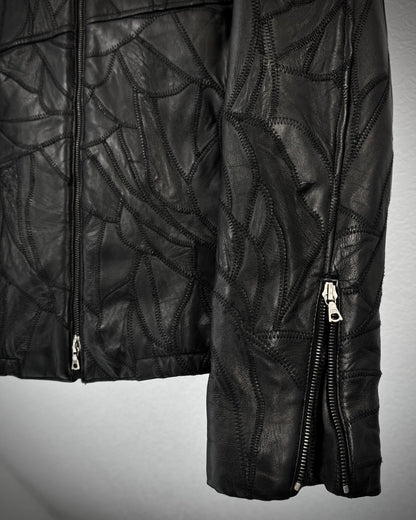 Genetic Manipulation Scar Stitched Leather Patchwork Jacket