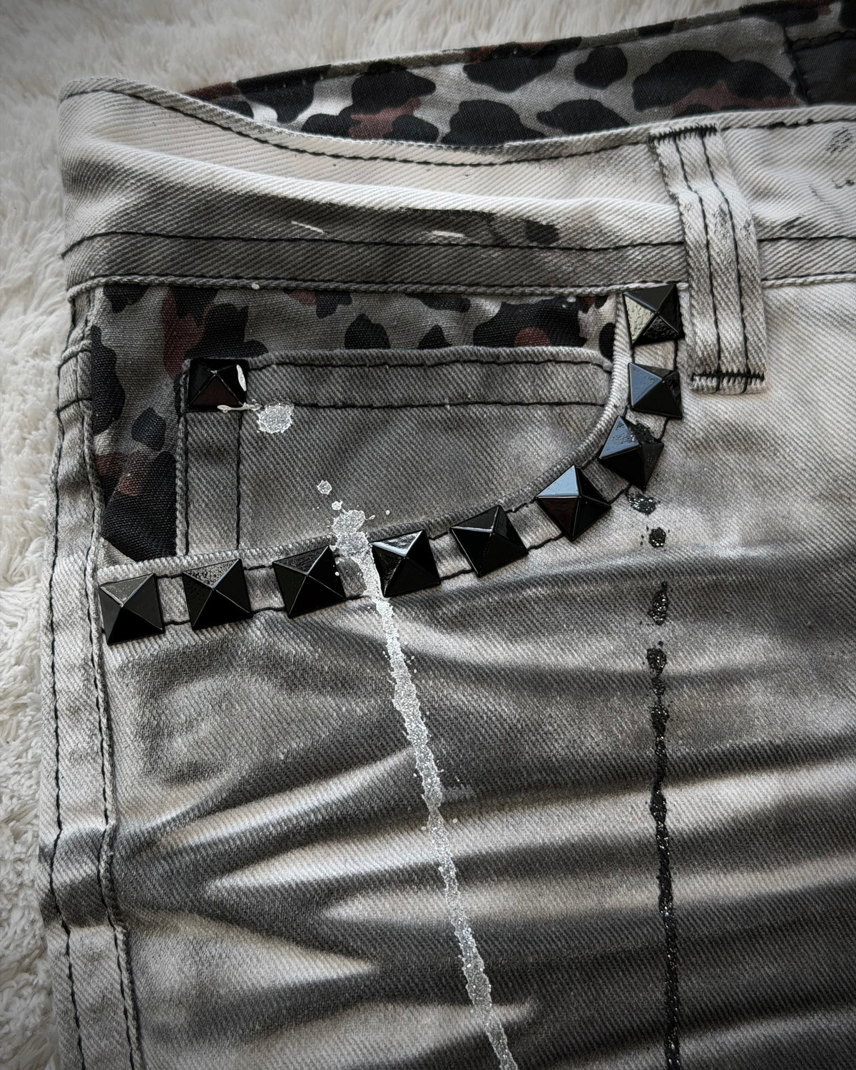 Xfrm Luster Splatter Clawmarks Studded Flared Jeans