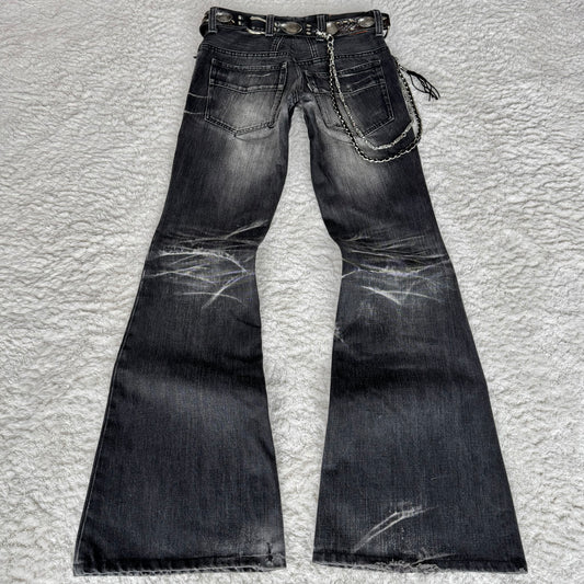 Tornado Mart Whisker Washed Bell Bottom Flared Jeans
