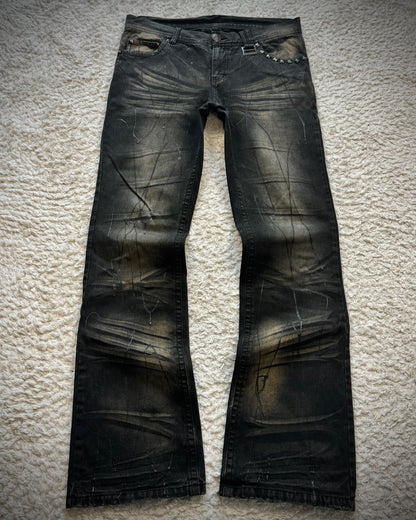 Xfrm Whiskered Paint Splatter Studded Bootcut Jeans
