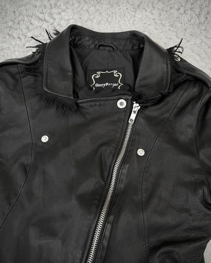 Bossy Raggae Raw Asymmetrical Cut Frayed Leather Jacket