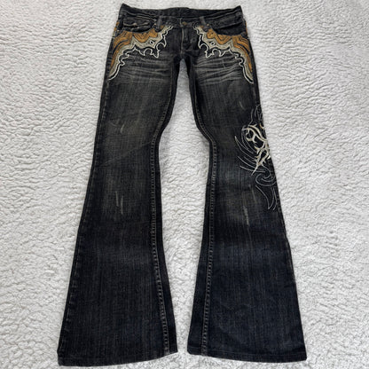 Tornado Mart Tribal Embroidery Flared Jeans