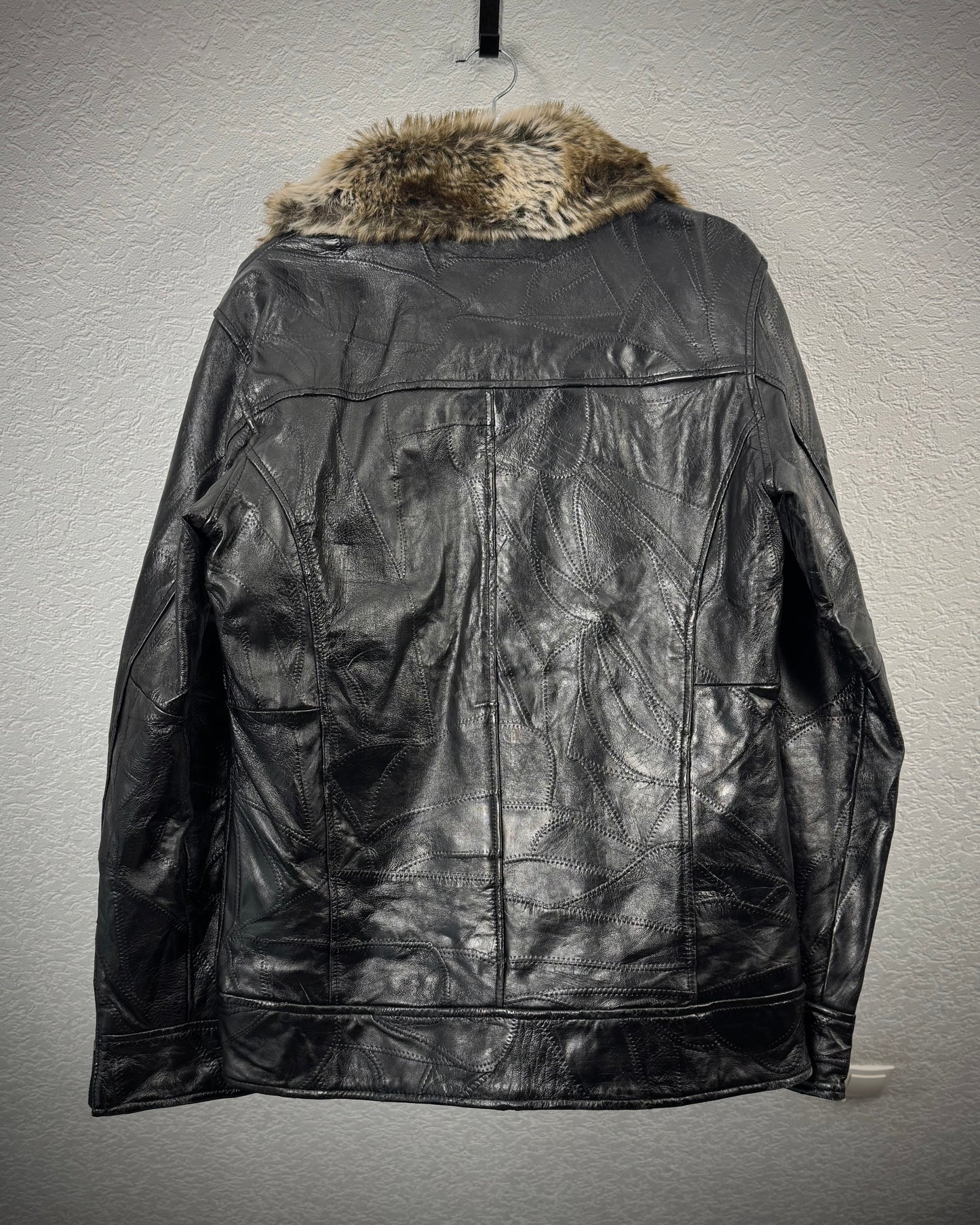 Ville D’Espoir Fur Collar Leather Patchwork Jacket