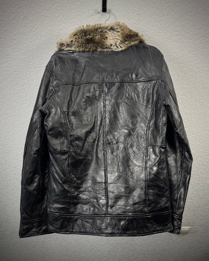 Ville D’Espoir Fur Collar Leather Patchwork Jacket