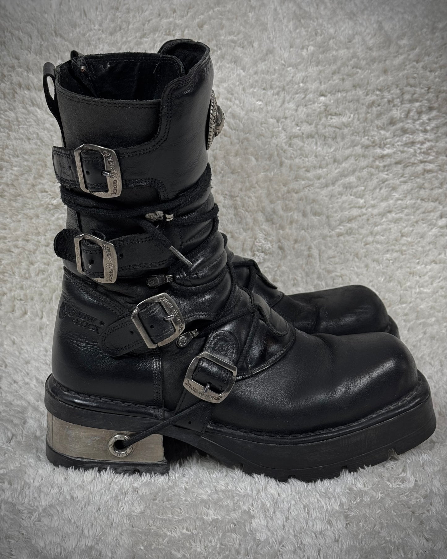 New Rock Laced Steel Heel Leather Boots