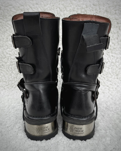 New Rock Laced Steel Heel Leather Boots