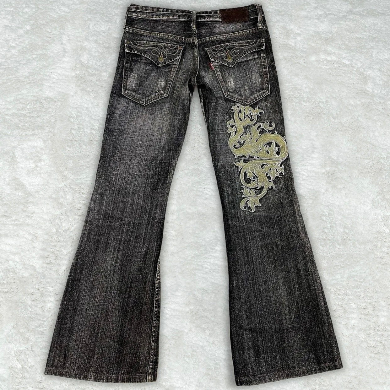 Tornado Mart "Double Tribal" Embroidery Flared Denim