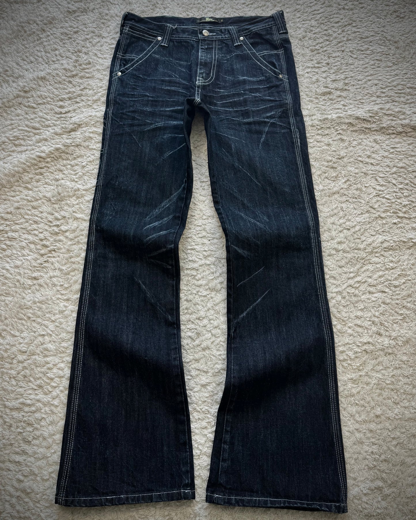 Midas Whisker Washed Tribal Stitched Flared Jeans