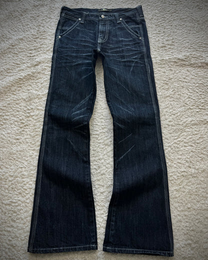 Midas Whisker Washed Tribal Stitched Flared Jeans