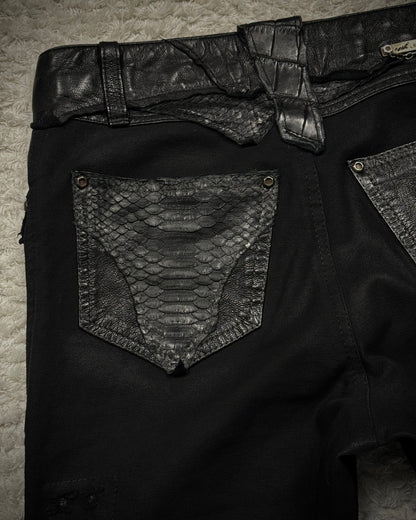 14th Addiction “Coyote 03” Python Leather Repaired Flared Pants