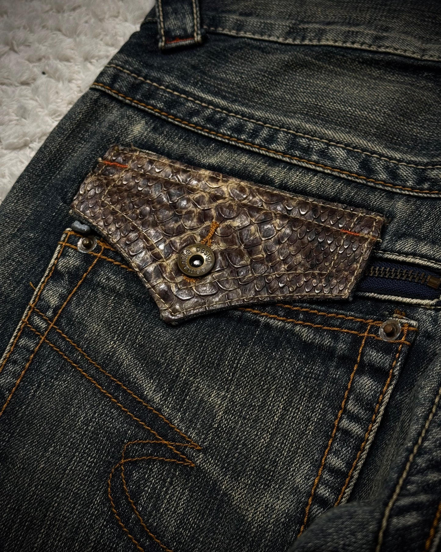 Semantic Design Python Detailed Spiral Flared Jeans