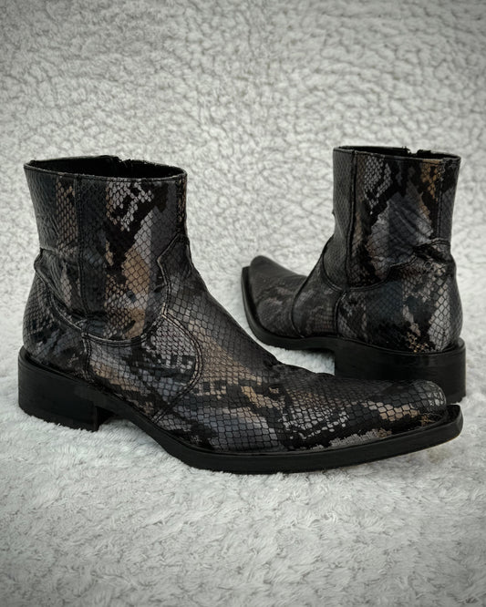 Thunder Earthy Snakeskin Pointed Leather Boots