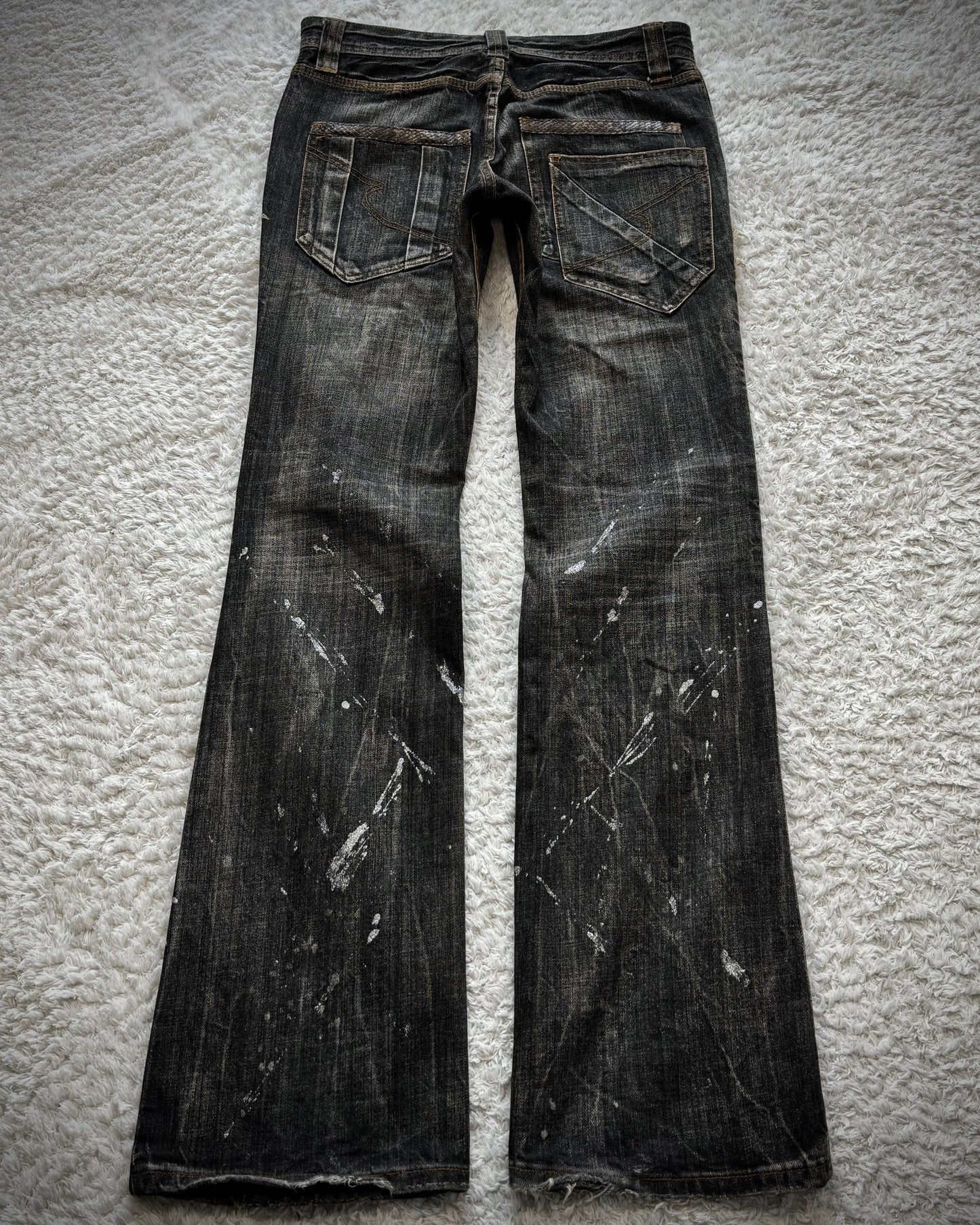 Semantic Design Python Detailed Silver Splatter Bootcut Jeans
