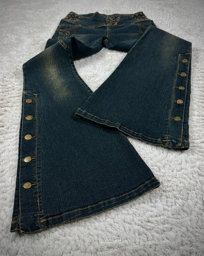 Dreamkey Mud Washed Studded Bell Bottom Flared Jeans