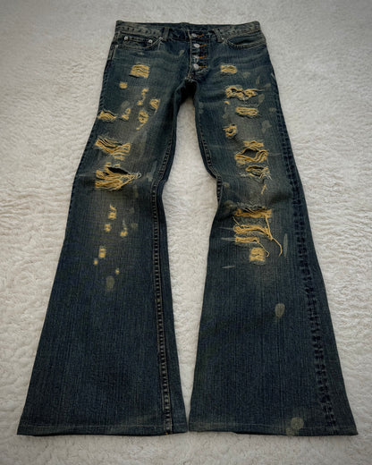 Tornado Mart Mud Washed Crash Distressed Flared Jeans