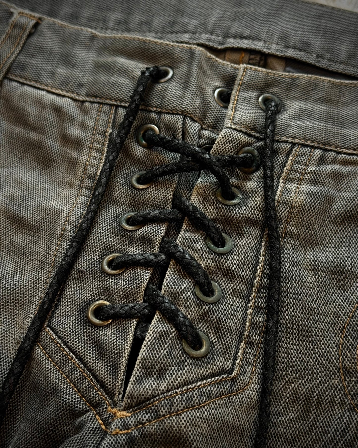Patrick Cox Mud Washed Lace Up Flared Pants