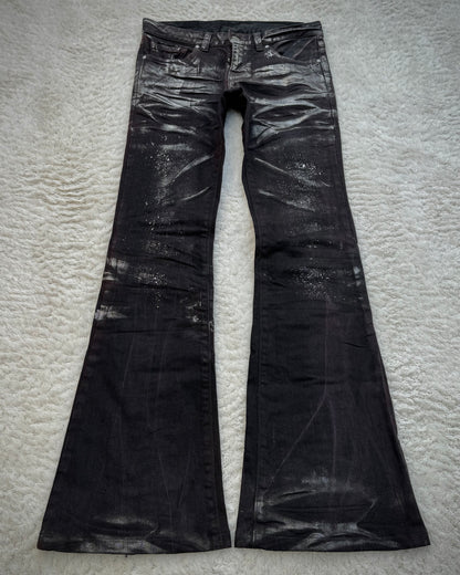 Tornado Mart Silver Waxed Backlace Flared Jeans