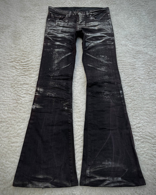 Tornado Mart Silver Waxed Backlace Flared Jeans