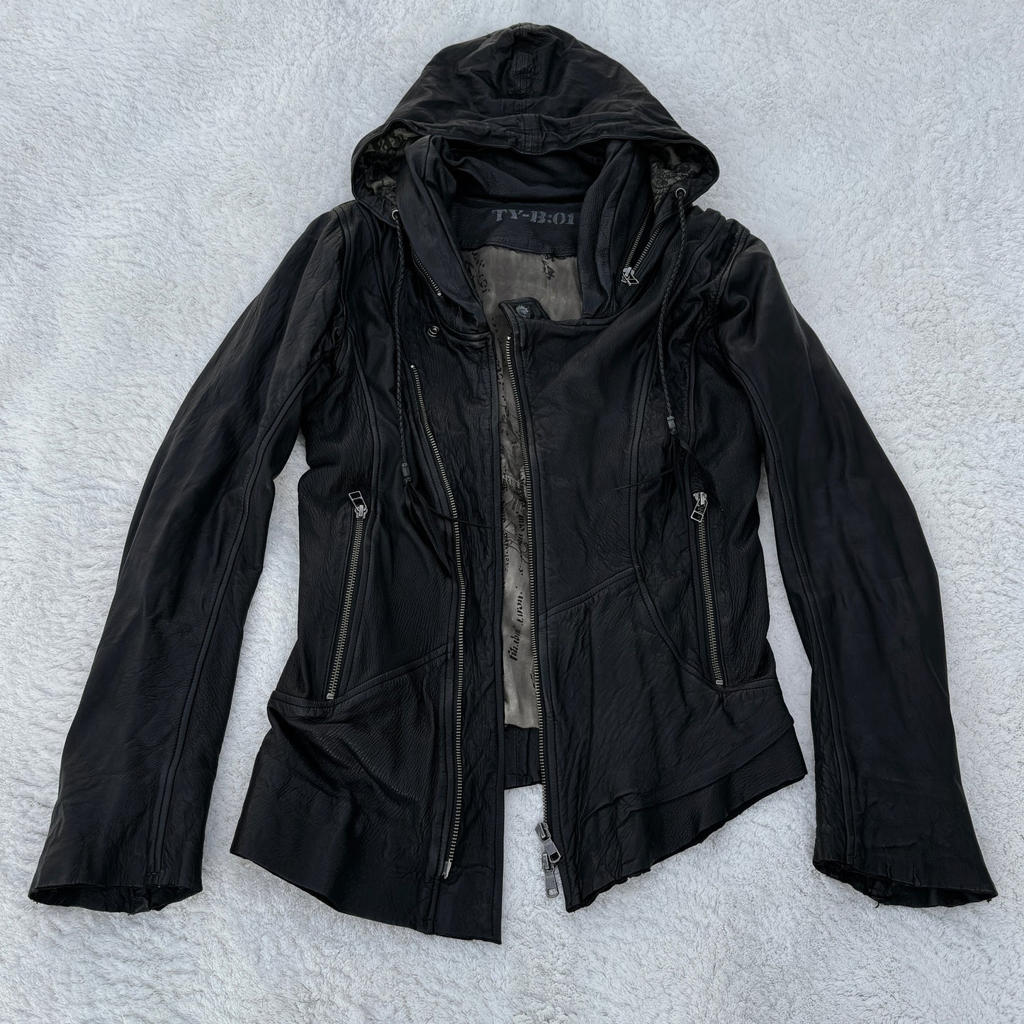 14th Addiction Asymmetrical Hooded Bono Leather Jacket