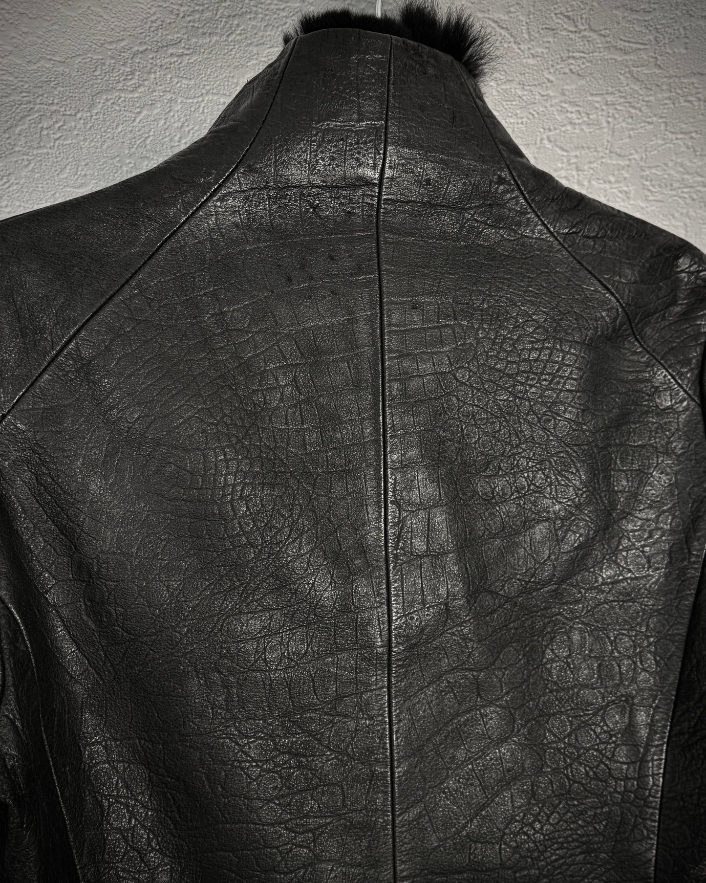 Tornado Mart Crocodile Textured Leather Fur Jacket