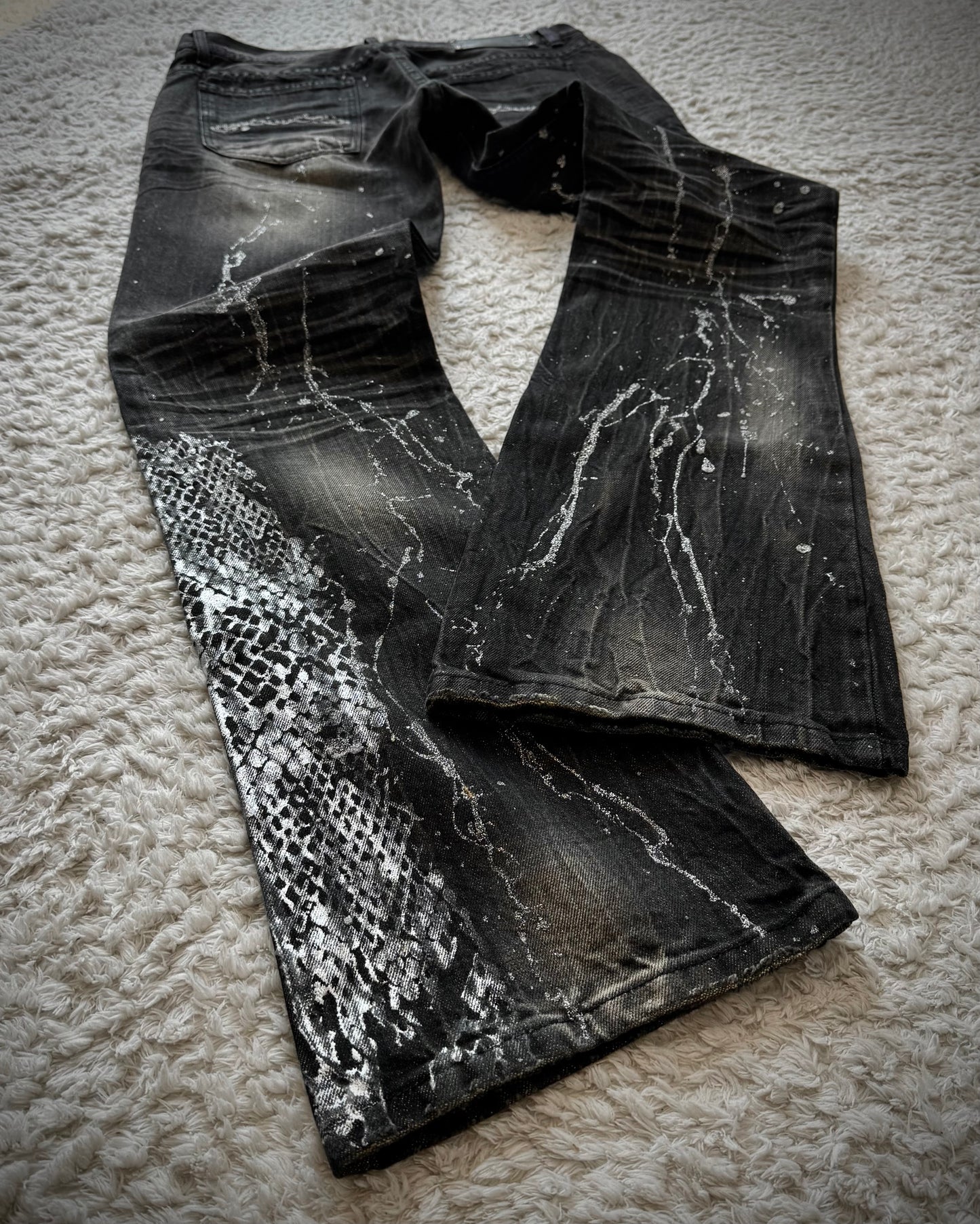 Midas Metallic Python Coating Splatter Flared Jeans