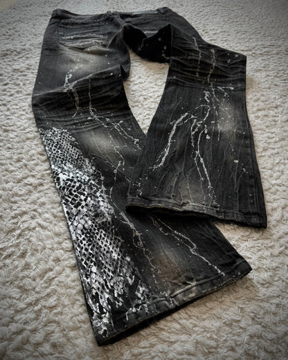 Midas Metallic Python Coating Splatter Flared Jeans
