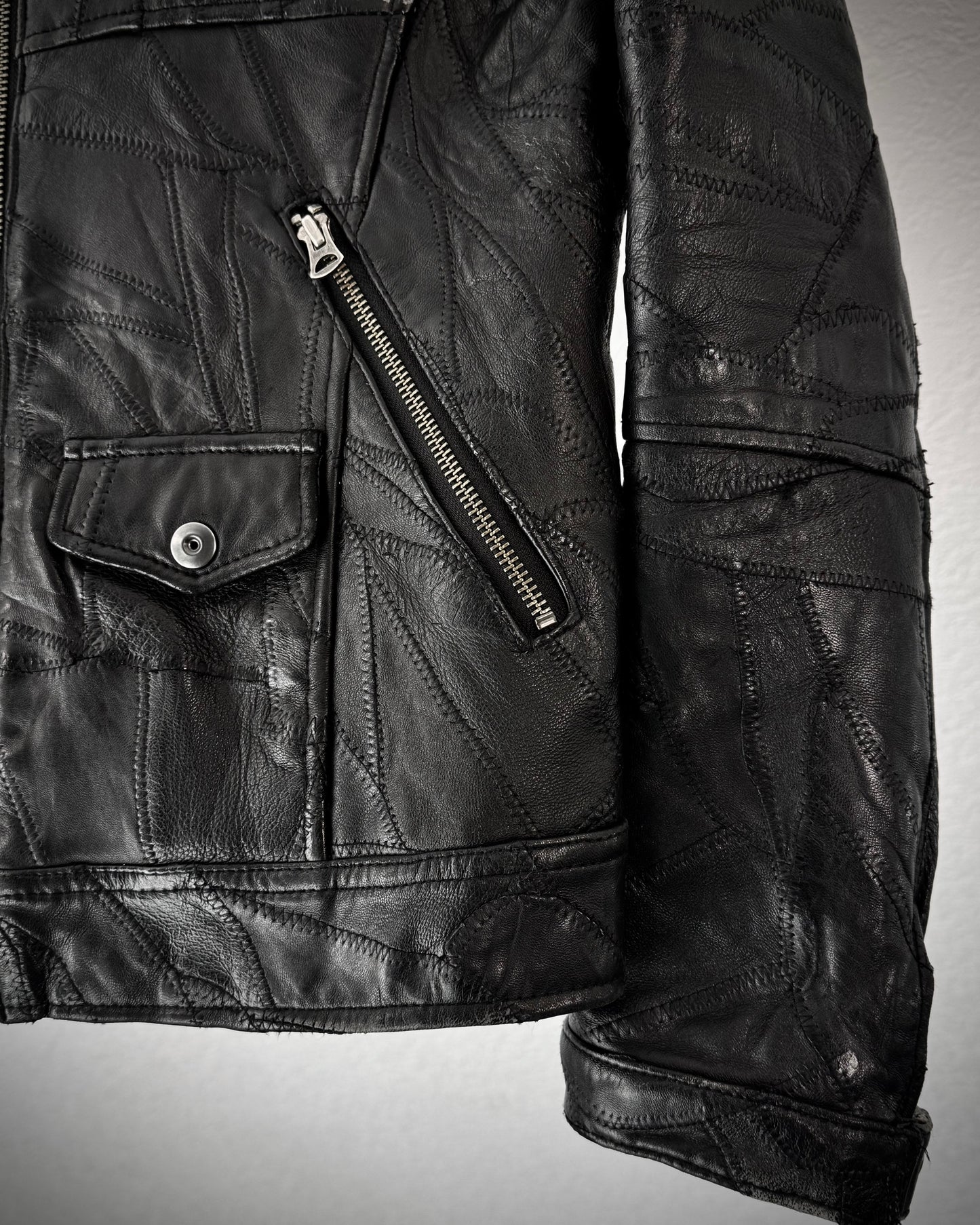 Rattle Trap Scar Stitched Leather Patchwork Jacket