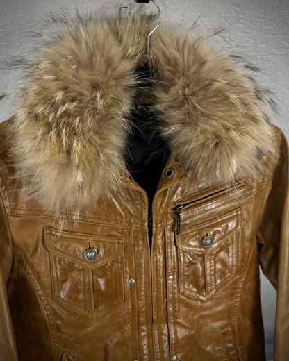 A.S.M. Raccoon Fur Café Leather Jacket