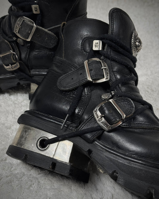 New Rock Laced Steel Heel Leather Boots