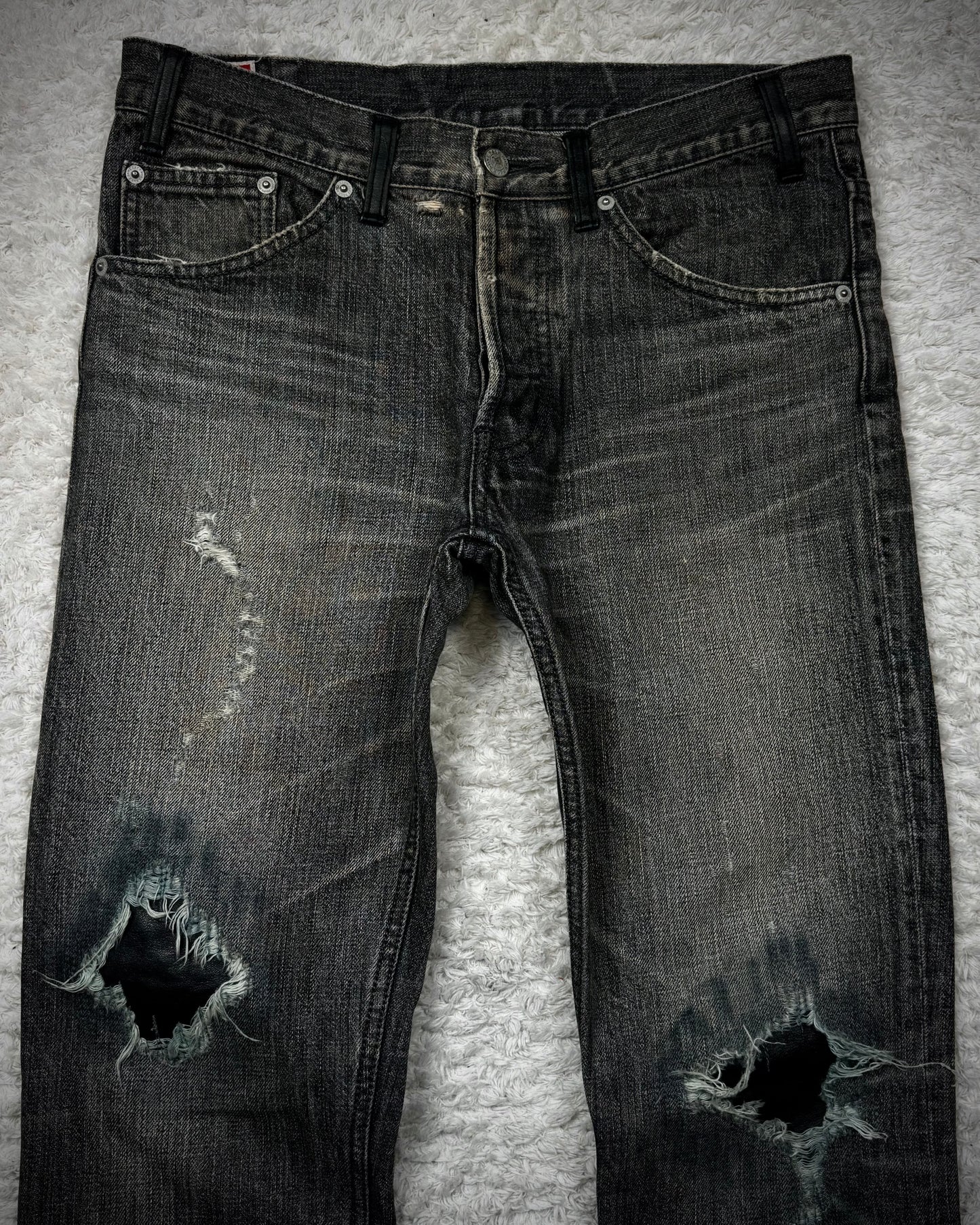 Back Bone Leather Repaired Flared Jeans