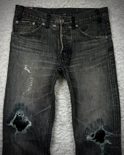 Back Bone Leather Repaired Flared Jeans