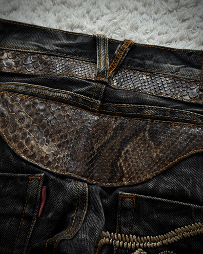 Tornado Mart Python Belted Flared Jeans