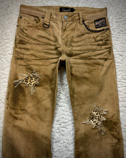 CavariA Leopard Repaired Clawmarks Bootcut Denim