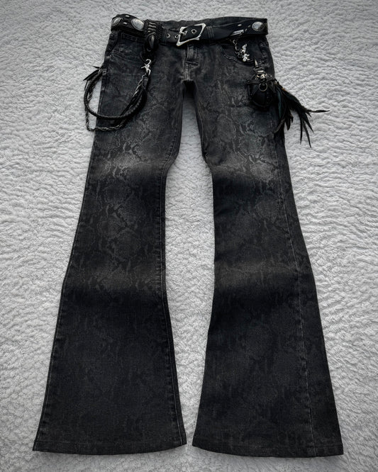 Tornado Mart Snakeskin Pattern Flared Jeans