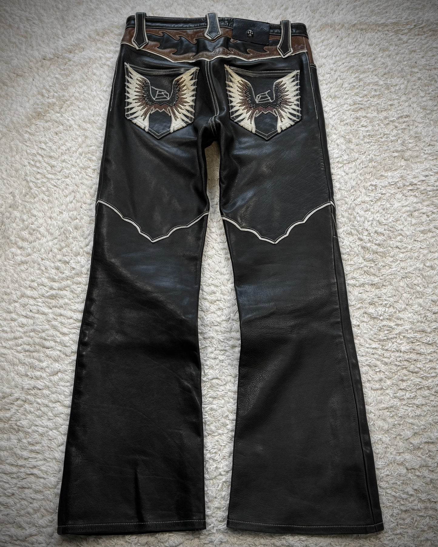 Yasuyuki Ishii Tribe Flared Leather Pants